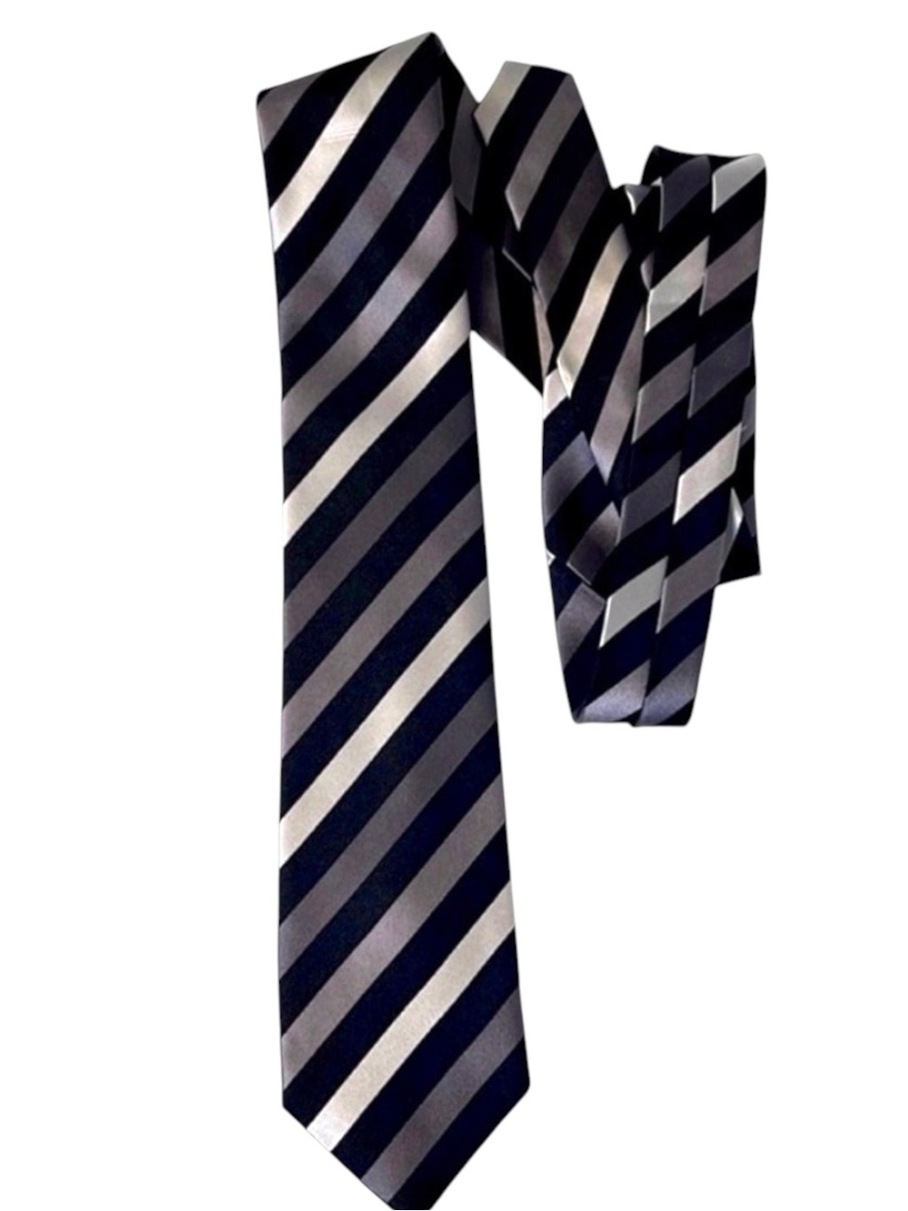 Geoffrey Beene Black/Grey/Silver Stripe Silk Necktie